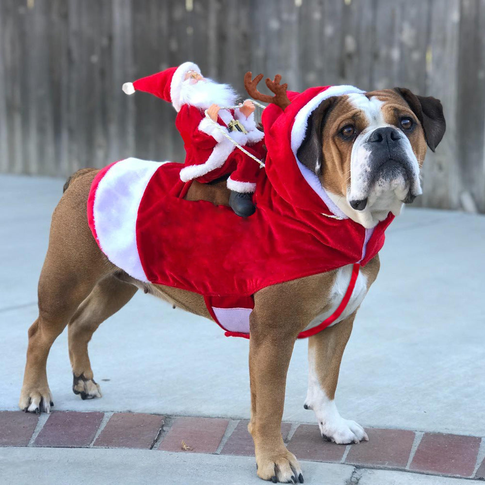 Juldräkt för Hund – Tomte som Rider på Ren