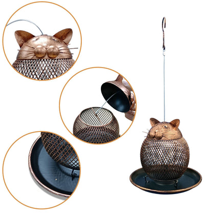 Kattformad Fågelmatare – Vintage Metallhängare för Trädgård & Balkong