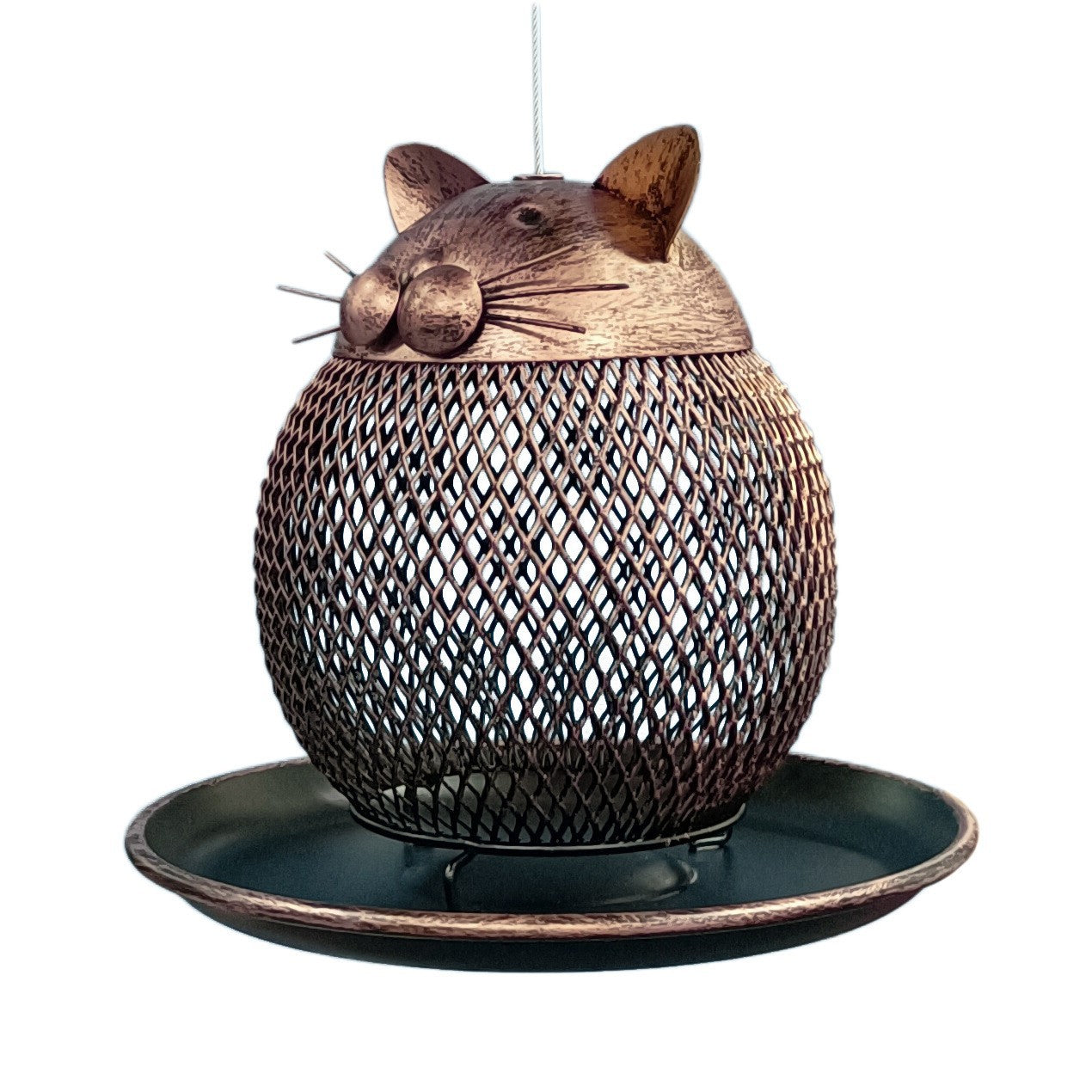 Kattformad Fågelmatare – Vintage Metallhängare för Trädgård & Balkong