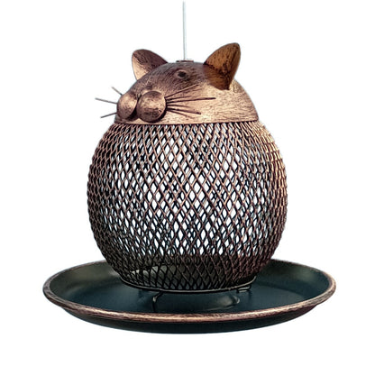 Kattformad Fågelmatare – Vintage Metallhängare för Trädgård & Balkong