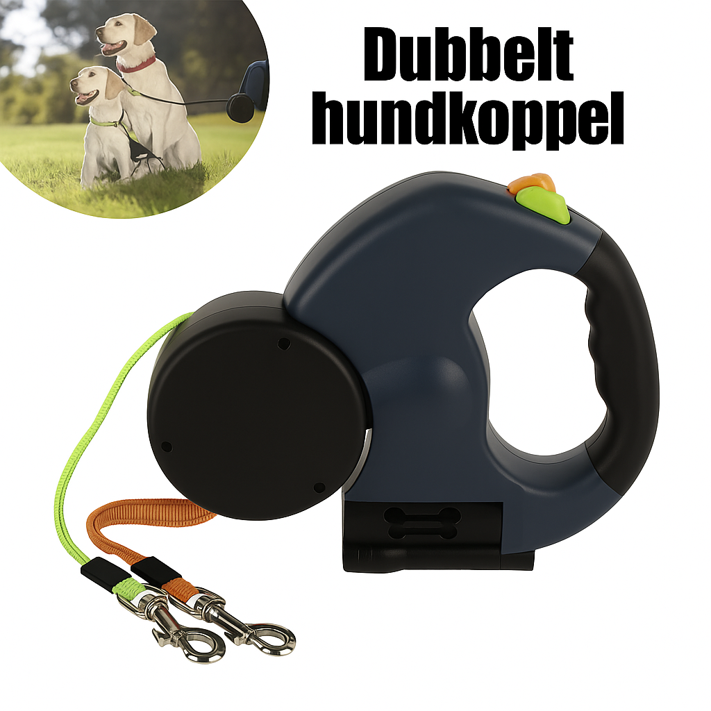 Dubbelt Hundkoppel med lampa & 360° Anti-Trassel