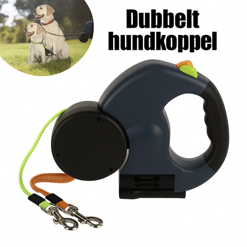 Dubbelt Hundkoppel med lampa & 360° Anti-Trassel