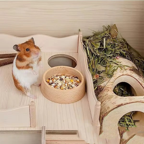 Hamster Matskål i Bokträ – Naturlig & Stabil Foderskål