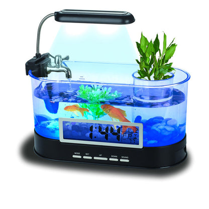 Skrivbordsakvarium med LED-Lampa och Klocka